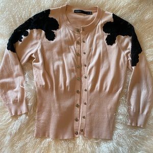 Karen Millen Pink Cardigan Black Lace Detail
